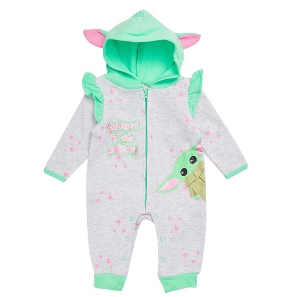 NEW Star Wars Baby Yoda Hooded Long Sleeve Onesie Zipper Front Unisex 24M - Picture 2 of 9